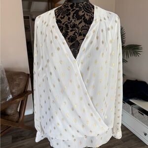 New York & Company White Blouse with Gold Accents